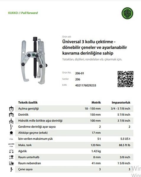 Kukko 206-01 Üç Ayaklı Çektirme 150 mm