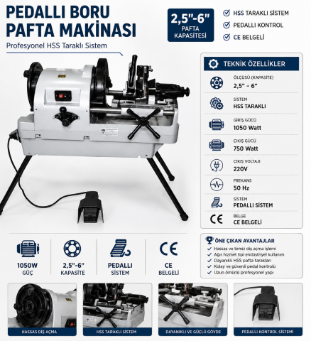 Knc Tezgah Tipi Pafta Pedallı 2,5'' - 6''