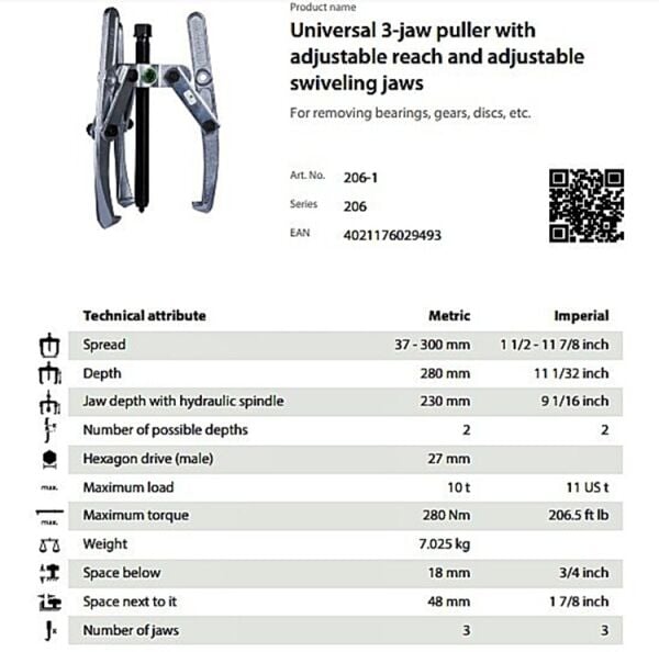 Kukko 206-1 Üç Ayaklı Çektirme 300-280 mm