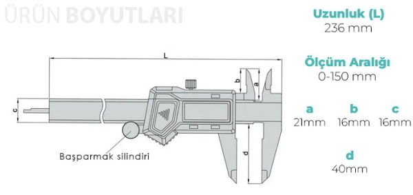 İnsize 1130-150 Sol El Dijital Kumpası 0-150 mm