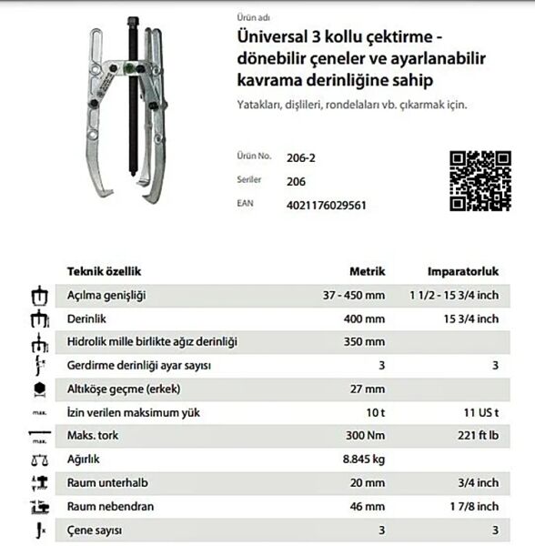 Kukko 206-2 Üç Ayaklı Çektirme 400 mm / 450 mm