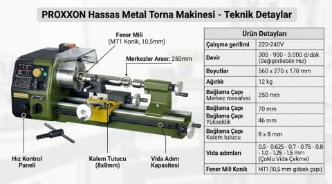 PROXXON 24002 PD250/E Hassas Torna Makinesi – Profesyonel Ahşap & Metal İşleme