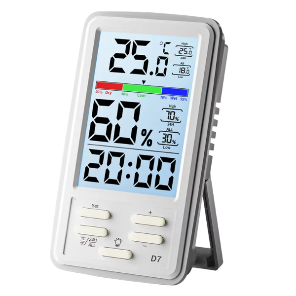 Loyka D7 Sıcaklık ve Nem Ölçer Saat Göstergeli | Arka Işıklı Dijital Termohigrometre