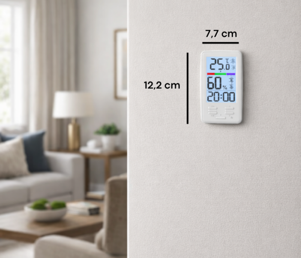 Loyka D7 Sıcaklık ve Nem Ölçer Saat Göstergeli | Arka Işıklı Dijital Termohigrometre