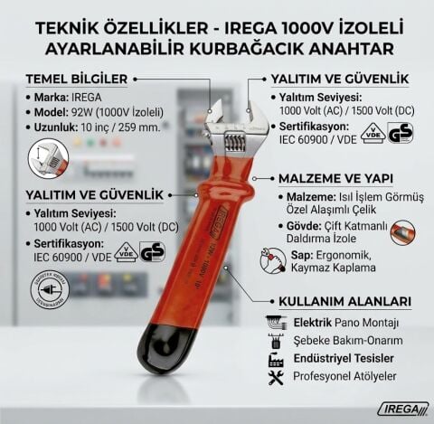 IREGA 1000V İzoleli Ayarlanabilir Kurbağacık Anahtar 10'' - 259mm