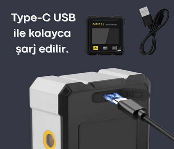 Loyka 5521 Dijital Açı Ölçer ve Eğim Ölçer 4x90° – 0.05° Çözünürlük, Lazerli, Şarjlı Type-C Profesyonel İnklinometre