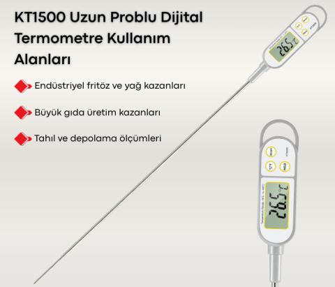 KT1500 Uzun Problu Dijital Termometre 46 cm | -50°C 500°C Gıda ve Endüstriyel Ölçüm