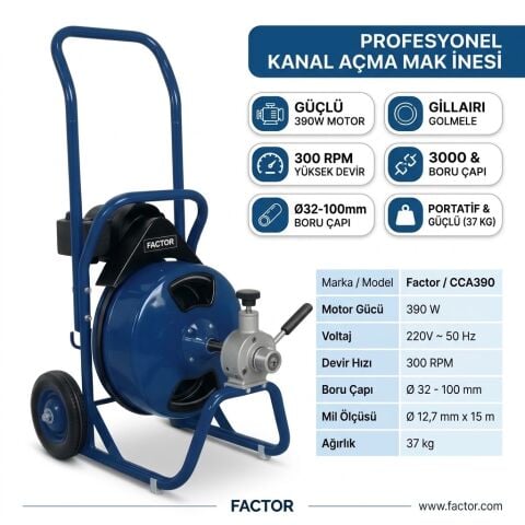 Factor CCA390H Elektrikli Tamburlu Gider Açma Makinesi 390W - Ø 32-100 mm