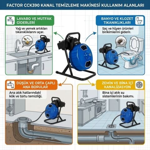 Factor CCK390 390W Elektrikli Tamburlu Tıkanıklık ve Gider Açma Makinesi (32 - 100 mm)