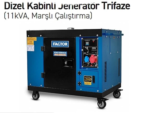 Factor KDK11500SC3 Trifaze Dizel Jeneratör 11 kVA Marşlı